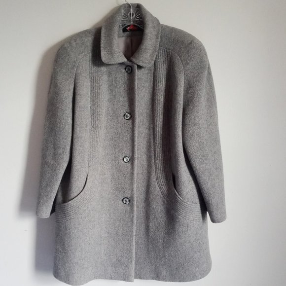 Wool Blend Gray Jacket Coat with Scarf - Picture 2 of 14